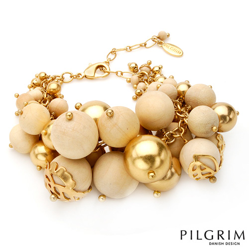 PILGRIM 40mm WIDE WOOD BEADED BRACELET-23CM